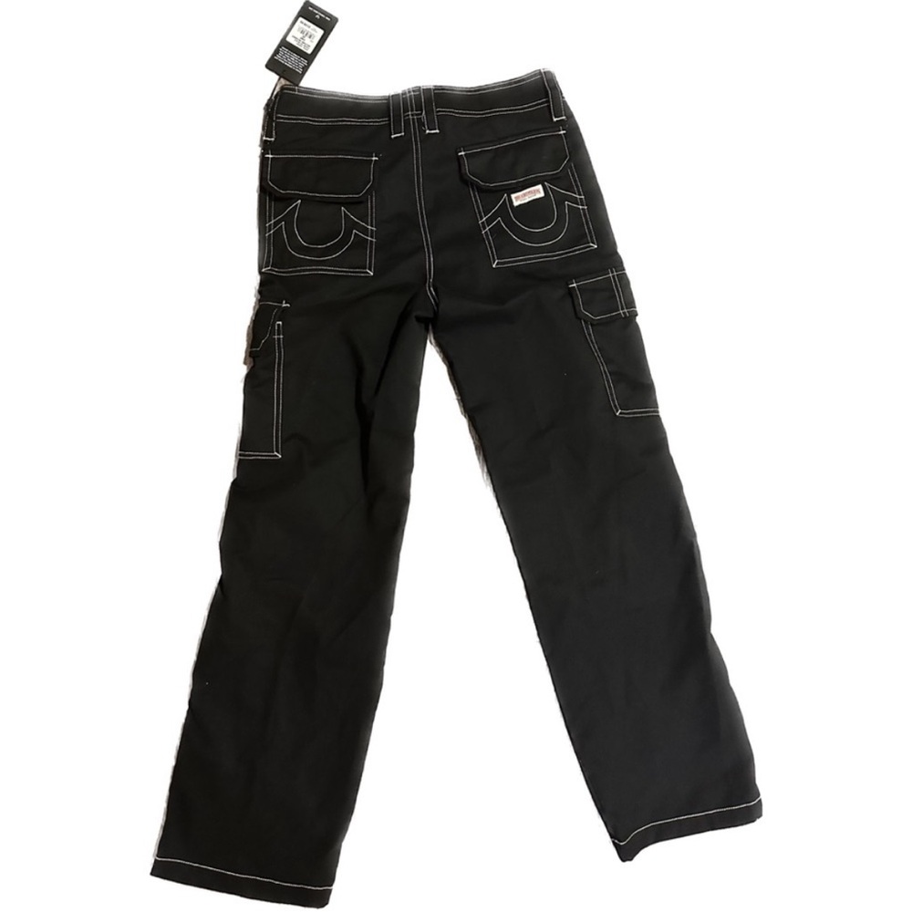 True Religion Jet Black Military Cargo Black Pants With White Stitching Size 26 - Picture 7 of 13